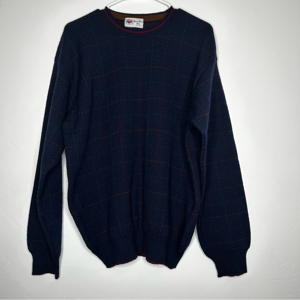 Homer Reed Ltd Denver Navy Wool Sweater Windowpane Knit Size Medium